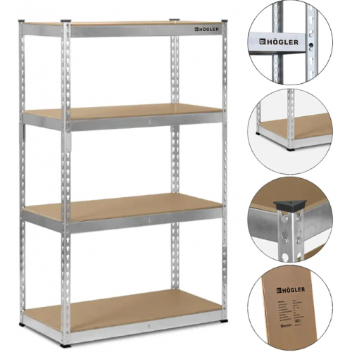 Металлический стеллаж для гаражей, серебристый, 4 полки, 600 кг, 180x90x40 PREMIUM (HN3388)