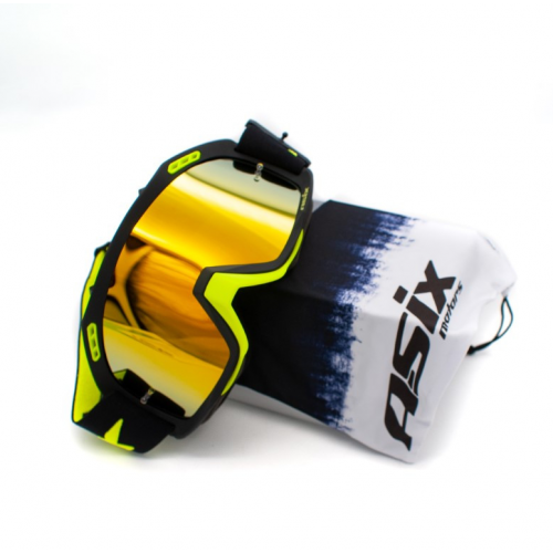 ASIX AS2 melnas un dzeltenas matētas brilles ar sarkanu spoguli no Extreme Ride (KAI-98)