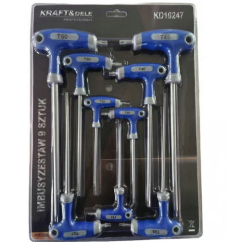 9 daļu zvaigznes formas sešstūra atslēgu komplekts ar Torx rokturi Kraft&dele (KD10247)