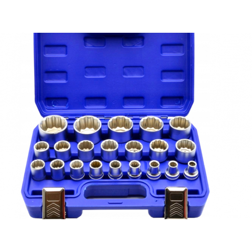 Profesionāls 12-kantu uzgaļu komplekts 1/2" CR-V, īsie uzgaļi 8–36 mm, 21 gab., plastmasas koferī (KD10348)