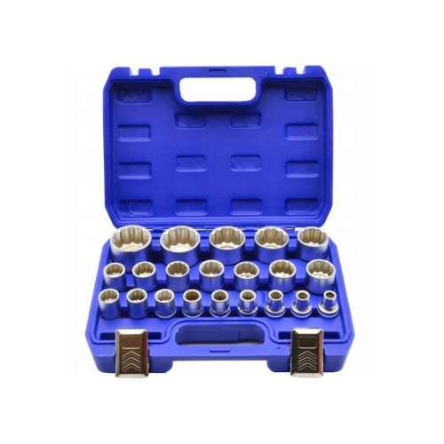 Profesionāls 12-kantu uzgaļu komplekts 1/2" CR-V, īsie uzgaļi 8–36 mm, 21 gab., plastmasas koferī (KD10348)