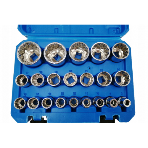 Profesionāls 12-kantu uzgaļu komplekts 1/2" CR-V, īsie uzgaļi 8–36 mm, 21 gab., plastmasas koferī (KD10348)