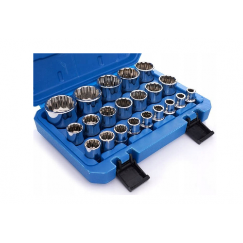Profesionāls 12-kantu uzgaļu komplekts 1/2" CR-V, īsie uzgaļi 8–36 mm, 21 gab., plastmasas koferī (KD10348)