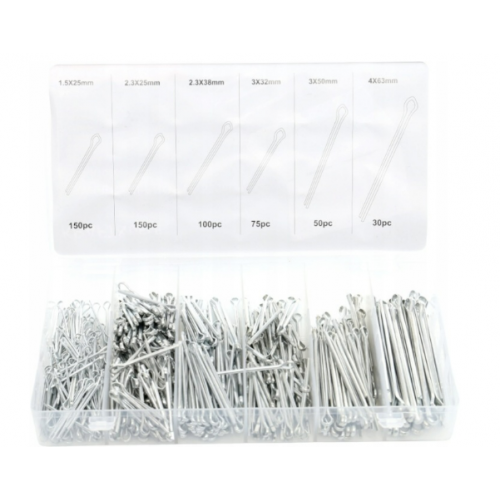 Taisnas tērauda tapas 555 gab. 25-63 mm + plastmasas organizators no  Kraft&dele (KD10508)