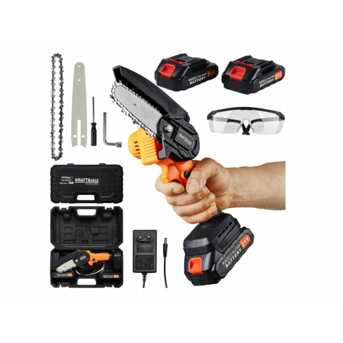 Akumulatora ķēdes zāģis 4 collu ar 2 x 21 V 1,5 Ah akumulatoriem (KD10627)