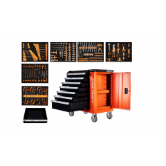 Instrumentu kaste, darbnīcas ratiņi, 7 atvilktnes, 258 daļas, ar aprīkojumu no Kraft&Dele (KD1067)