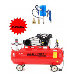 Eļļas kompresors 200L / 2 virzuļi+ separators + digitāla gaisa pistole Kraft&Dele (KD1473)