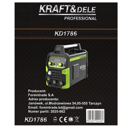 Invertora metināšanas iekārta 200A MIG FLUX MMA TIG LIFT no KRAFT&DELE (KD1786)