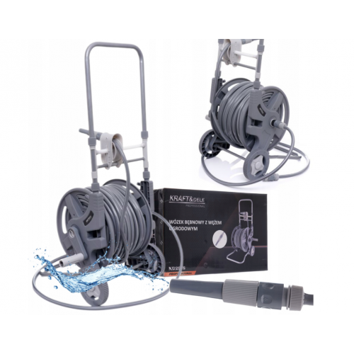 Садовый шланг на тележке, подставка, катушка, садовый шланг 1/2" 45+2 м, распылитель от Kraft&Dele (KD2078)