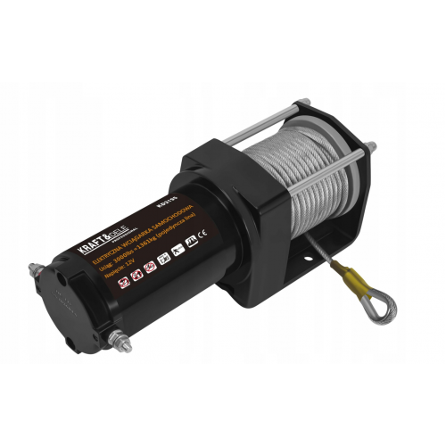 Elektriskās automašīnas vinča 1500 W 1361 kg 12 V, āķis, trose, tērauds no Kraft & Dele (KD2195)