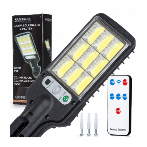 Saules dārza lampa ar kustības un krēslas sensoru, iela + tālvadības pults LED 290 W 5000 lm Kraft&dele (KD3480)