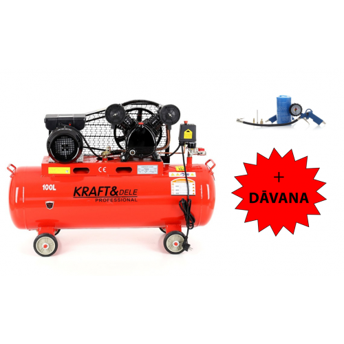 Gaisa kompresors 100L, 3.8 z.s + digitāla gaisa pistole Kraft&Dele (KD402)