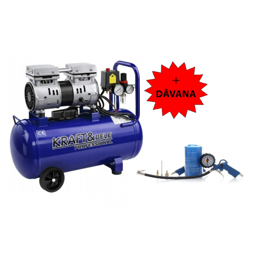 Kompresors bez eļļas 50L 1500W 290L/min + digitāla gaisa pistole Kraft&dele (KD4048)