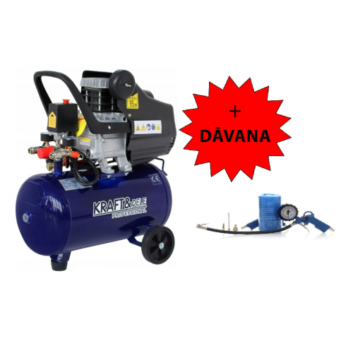 Gaisa kompresors 24L 220/230V 2.8KW 3.8ZS 2880RPM + digitāla gaisa pistole Kraft&dele (KD4050)