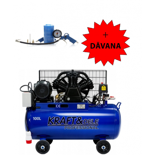 Eļļas kompresors 100L 4100W 650L/min 400V/50Hz + digitāla gaisa pistole Kraft&dele (KD4056)