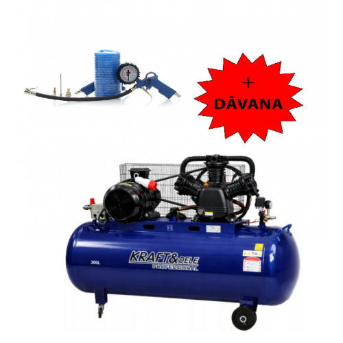 Bezeļļas kompresors 300L 400V 3 virzuļi 1460L/min + digitāla gaisa pistole Kraft&dele (KD4057)