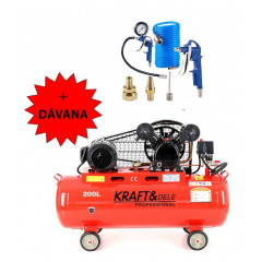Eļļas kompresors 200L 2 virzuļi 400V + digitāla gaisa pistole Kraft&Dele (KD407)