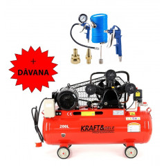 Eļļas kompresors 200L 3 virzuļi 720L / min + digitāla gaisa pistole KRAFT & DELE (KD408)
