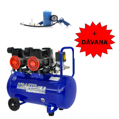 Bezeļļas kompresors 50L 3000W + digitāla gaisa pistole Kraft&dele (KD4093)