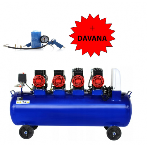 Bezeļļas gaisa kompresors 120 l, 4 virzuļi, 7 kW, 910 l/min + digitāla gaisa pistole Kraft&dele (KD4095)