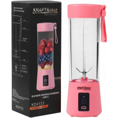 Pārnēsājams bezvadu uzlādējams blenderis rozā krāsā, USB-C, 400 ml / 2 x 3000 mA no Kraft&dele (KD4173)