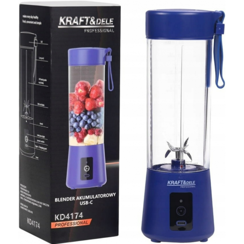 Pārnēsājams bezvadu akumulatora blenderis, zils, USB-C, 400 ml / 2x300 no Kraft&dele (KD4174)