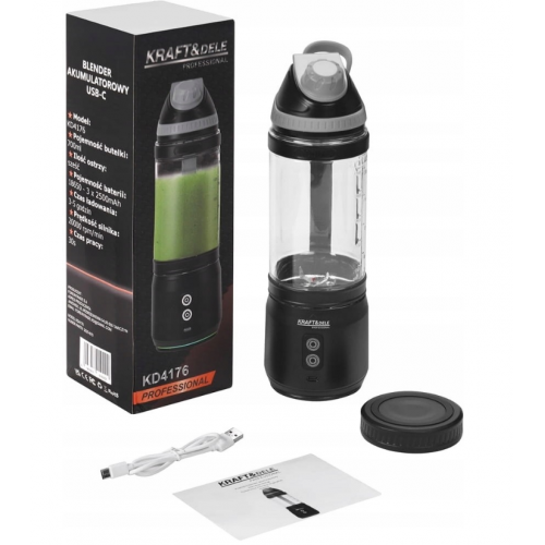 Pārnēsājams bezvadu uzlādējams blenderis, melns, USB-C, 700 ml, 2 x 2500 mAh KRAFT&DELE (KD4176)
