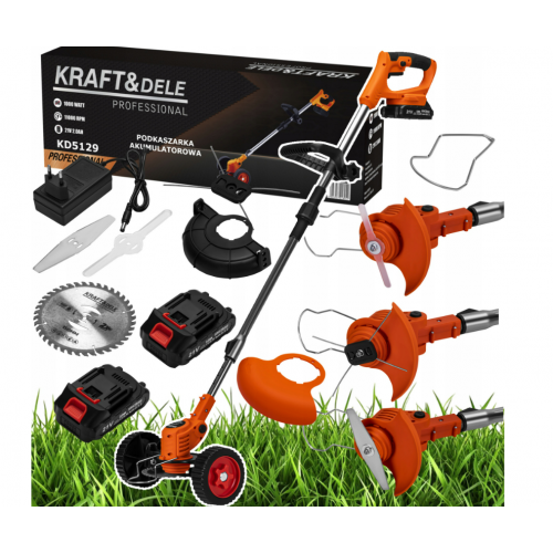 Akumulatora zāles trimmeris, krūmgriezis ar riteņiem, 2x2 Ah komplekts no Kraft&Dele (KD5129)