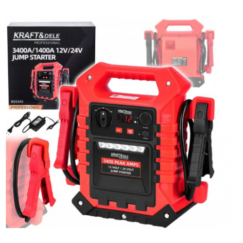 Daudzfunkcionālā iedarbināšanas ierīce 3400A/1400A 12/24V + pārnēsājams apgaismojums no Kraft&dele (KD5345)