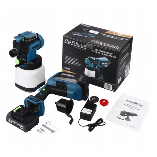 Akumulatora krāsas smidzinātājs 21 V 2500 mAh 1,2 L LED plūsmas regulēšana no Kraft&Dele (KD5480)