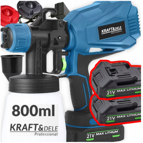 Akumulatora krāsas smidzinātājs 21V 800ml +2 Akumulatora  no Kraft&Dele (KD5481)