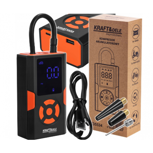 Akumulatora kompresora sūknis 0,2-10,3 bāri, LCD. USB, LED 500mAh Kraft&dele (KD5534)
