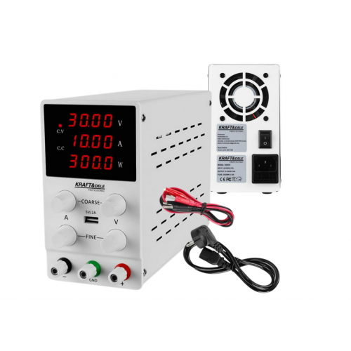 Laboratorijas barošanas bloks ar regulējamu precīzi 0-30V 10A LED 200-240 V AC Kraft&dele (KD5870)
