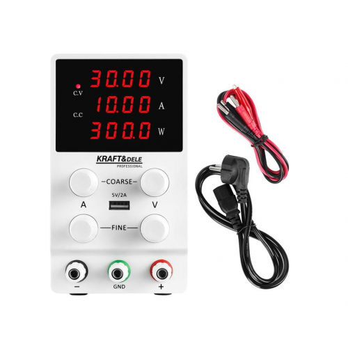 Laboratorijas barošanas bloks ar regulējamu precīzi 0-30V 10A LED 200-240 V AC Kraft&dele (KD5870)