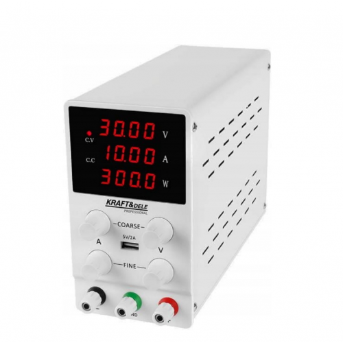 Laboratorijas barošanas bloks ar regulējamu precīzi 0-30V 10A LED 200-240 V AC Kraft&dele (KD5870)