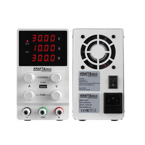 Laboratorijas barošanas bloks ar regulējamu precīzi 0-30V 10A LED 200-240 V AC Kraft&dele (KD5870)