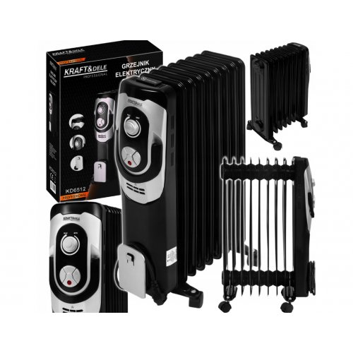 Elektriskais eļļas radiators ar 3 sildīšanas jaudas līmeņiem, termostatu, 2000 W, uz riteņiem, Kraft&Dele (KD6512)
