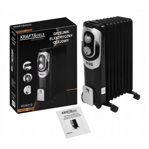 Elektriskais eļļas radiators ar 3 sildīšanas jaudas līmeņiem, termostatu, 2000 W, uz riteņiem, Kraft&Dele (KD6512)