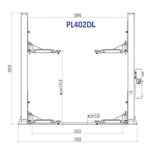 Divbalstu hidrauliskais pacēlājs ar pagarinātiem strēļiem,220V 4,0 t (PL402DL220V)