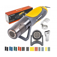 Miniatūrs elektriskā karstā gaisa pistole  ar regulējamu ātrumu, 2 režīmi, 450°C, 2 uzgaļi, 40 saraušanās caurulītes (PM-MOP-450T)