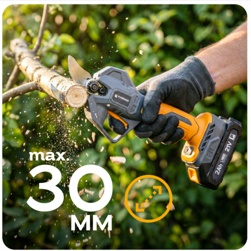 Akumulatora atkarības šķēres 1000 W, 30 mm + 2 x 21 V 2,0 Ah no POWERMAT (PM-SA-21V-2AM)