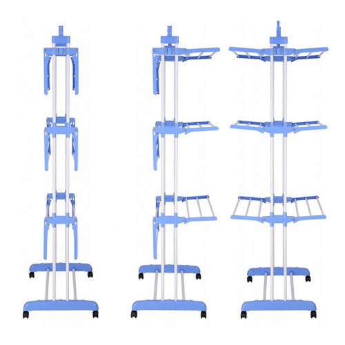 Vertikāls drēbju, veļas žāvētājs - pakaramais, 3 līmeņi, salokāms, uz riteņiem no Sternhoff (SDH172, SDH172-BLUE)