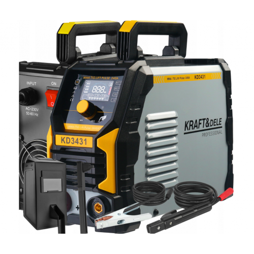 Invertora metināšanas iekārta MMA TIG PULSE 340A 230V viegls 5kg IP21S Kraft&Dele (KD3431)