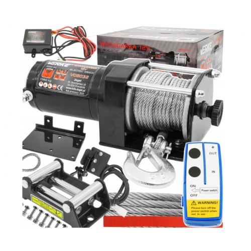 Elektriskā automašīnas vinča ar virvi automašīnu piekabēm 12M 12V 1360KG VERKE (V06032)