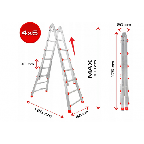 Daudzfunkcionālas salokāmas kāpnes 150kg, 4x6 no Verke (V87102)