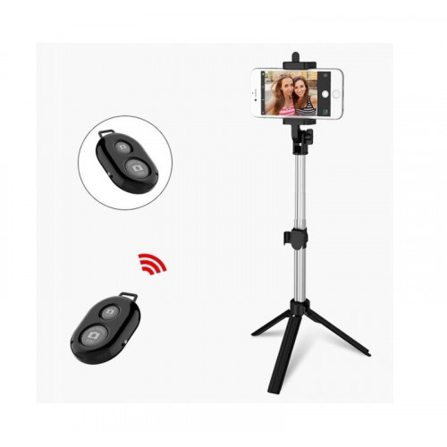 Selfie nūja + statīvs 2in1 Bluetooth melns (XJ3748)
