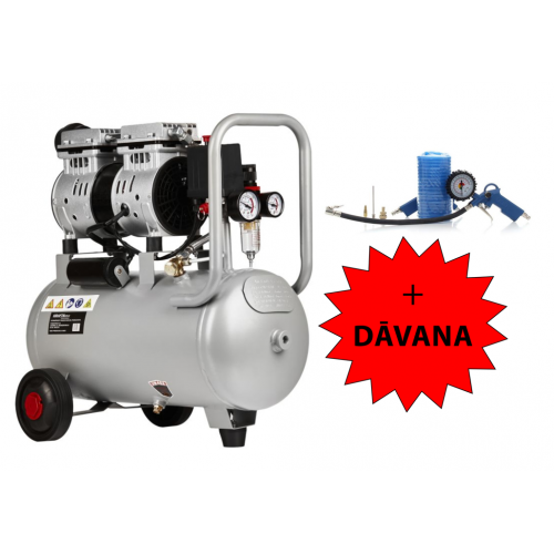 Bezeļļas kompresors 24L 8bar + digitāla gaisa pistole no Kraft&Dele (KD1395)