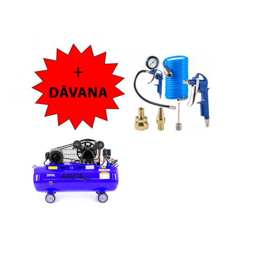 Eļļas kompresors 200l 2 virzuļi 400V + el. pneimatiskā Kraft&Dele pistole (KD4063)