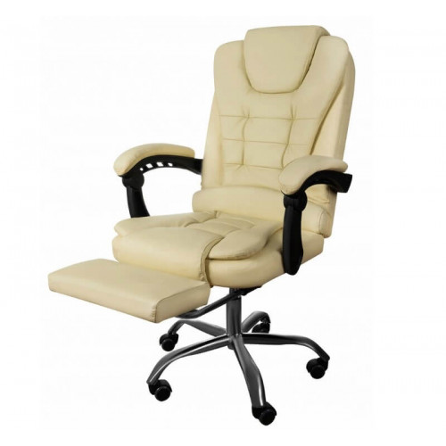 Krēmbalts biroja krēsls ar kāju balstu no eko ādas (00016225)