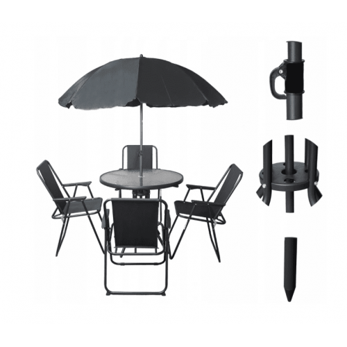 Dārza mēbeļu komplekts - Galds, 4 krēsli un lietussargs (G269)